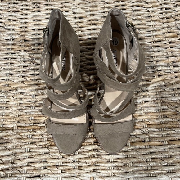Just fab shoes women’s size 10 UK 8 EU 41 Tan Faux Suede Strapppy Wood Heel - Picture 4 of 12